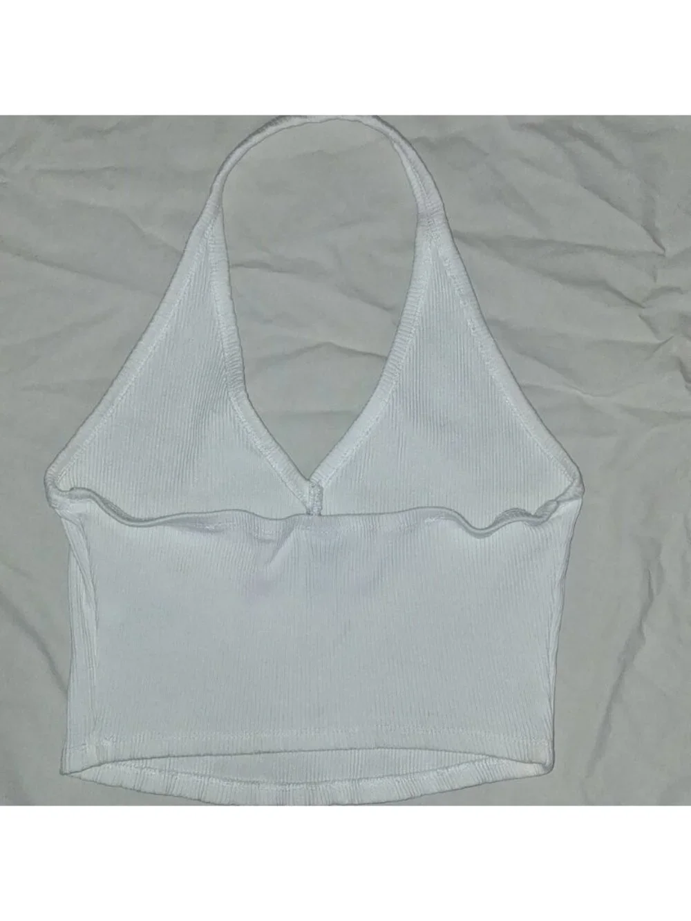 White Ribbed Halter Crop Top